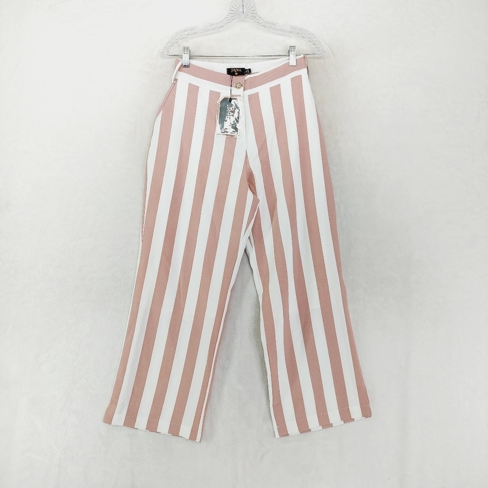 Balboa Pink & White Striped High Rise Wide Leg Pants 18